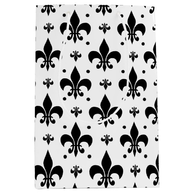 White Background Fleur-de-lis Pattern Design  Medium Gift Bag (Front)