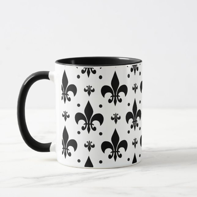 White Background Fleur-de-lis Pattern Design  Mug (Left)