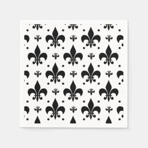 White Background Fleur-de-lis Pattern Design Napkins