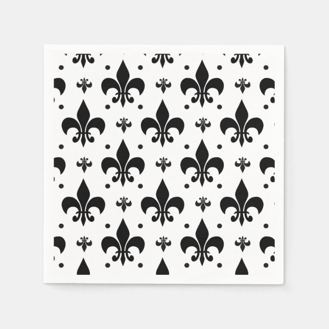 White Background Fleur-de-lis Pattern Design  Napkins (Front)