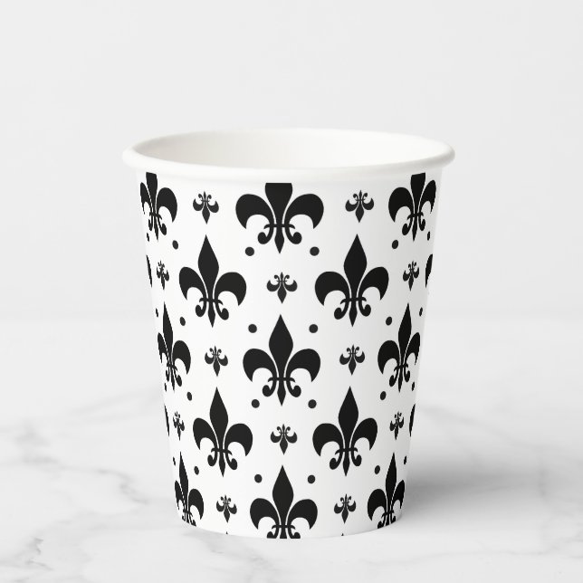 White Background Fleur-de-lis Pattern Design  Paper Cups (Front)