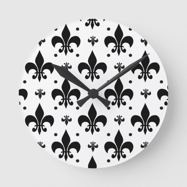White Background Fleur-de-lis Pattern Design  Round Clock (Front)