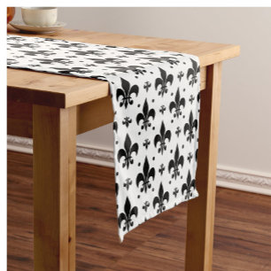 White Background Fleur-de-lis Pattern Design  Short Table Runner