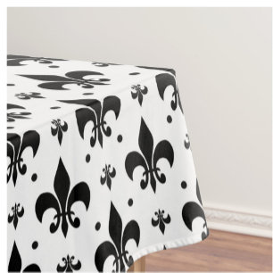 White Background Fleur-de-lis Pattern Design  Tablecloth