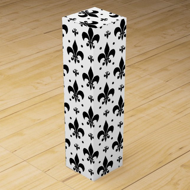 White Background Fleur-de-lis Pattern Design  Wine Box (Front)