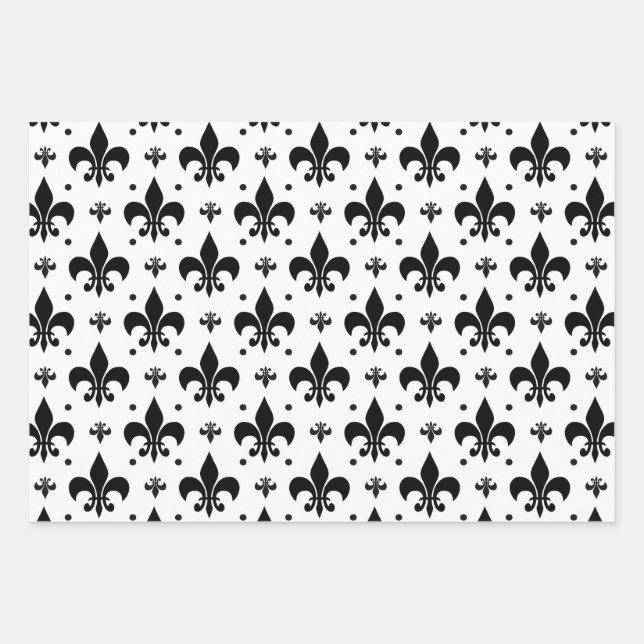 White Background Fleur-de-lis Pattern Design  Wrapping Paper Sheets (Front)
