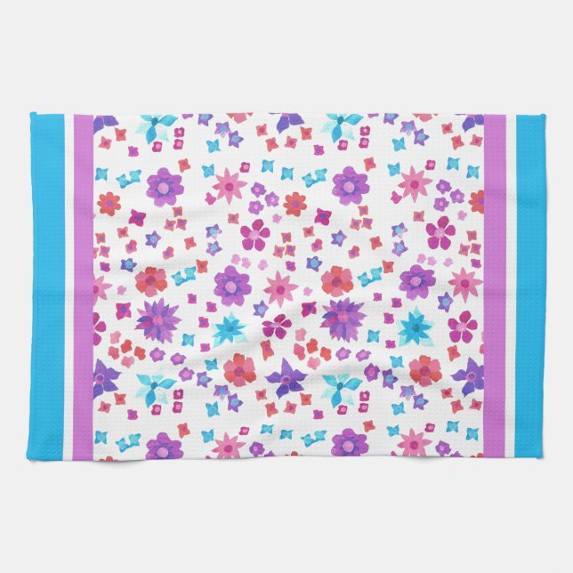 White Background Flower-Power Kitchen Towel (Horizontal)