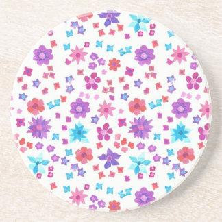 White Background Flower-Power Sandstone Coaster