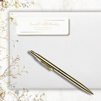 White Background Gold Script Elegant Address Label