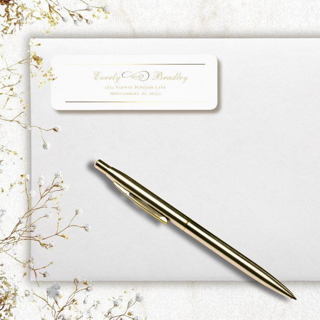 White Background Gold Script Elegant Address Label (Creator Uploaded)