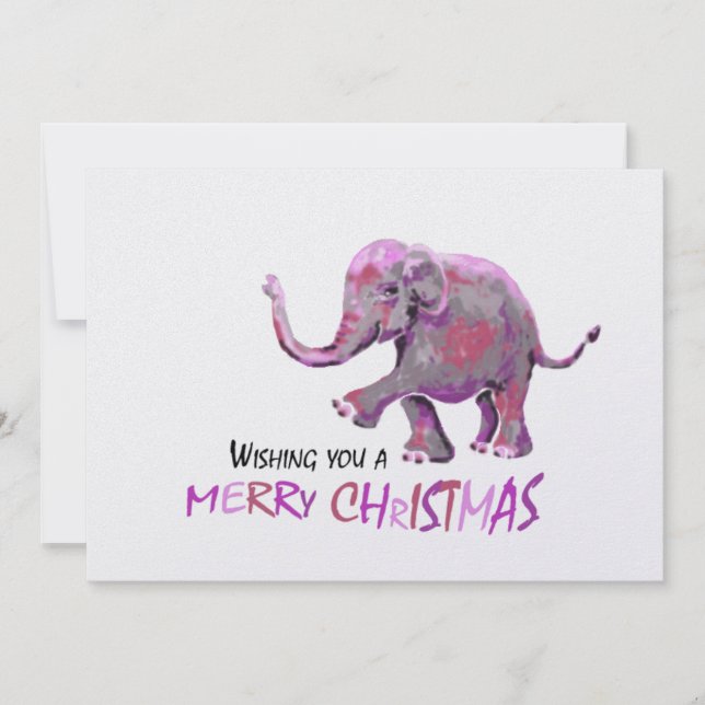 White Background Little Painted Elephant Xmas Holiday Card (Front)
