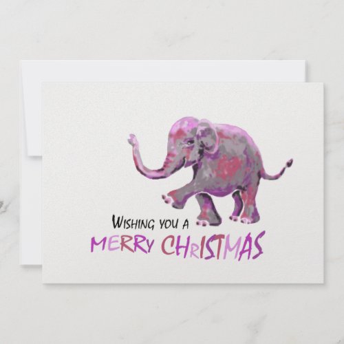 White Background Little Painted Elephant Xmas Holiday Card