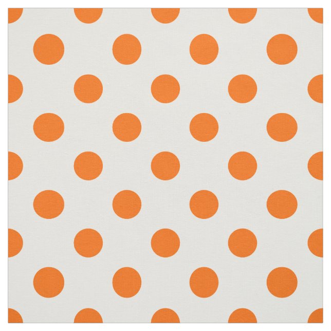 White Background Orange Polka Dots Fabric
