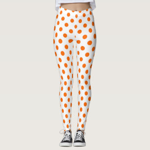 White Background Orange Polka Dots Leggings
