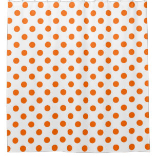 White Background Orange Polka Dots Shower Curtain