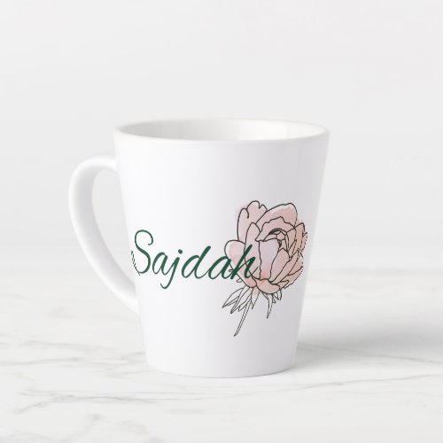 White background pink rose latte mug