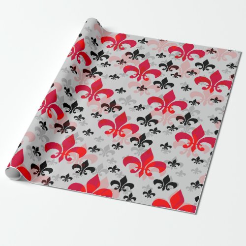 White Background Red Black Fleur De Lis  Wrapping Paper