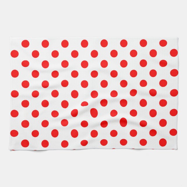 White Background Red Polka Dots Kitchen Towel (Horizontal)