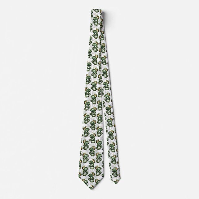 White Background Snake Pattern Design  Neck Tie (Front)