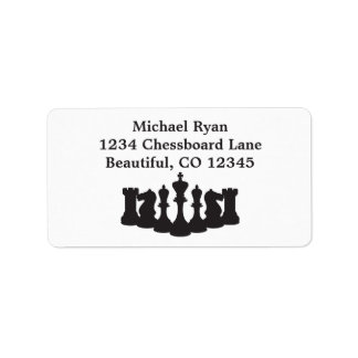 White Background with Black Chess Pieces Classic Label