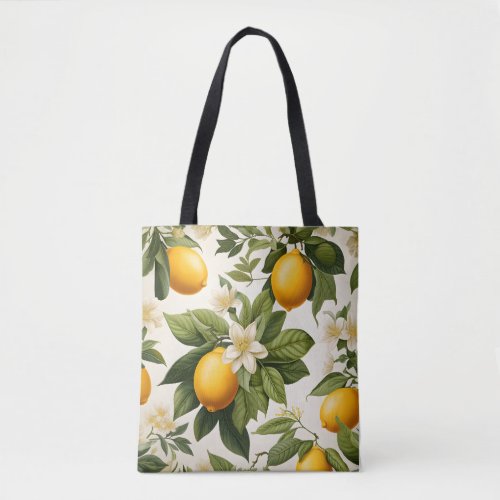 White Background With Lemons and Leaves Citrus Tote Bag