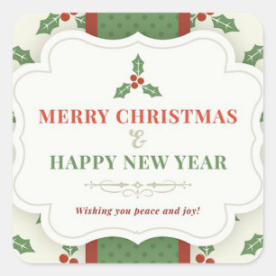 White Background with Mistletoe and Message  Square Sticker