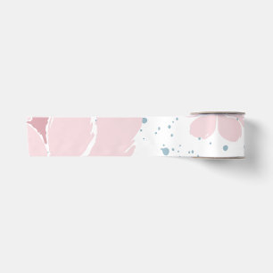 White Background with Pastel Pink Flowers Satin Ribbon