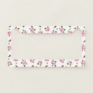 White Background with Pink Cherry Tree Flowers License Plate Frame