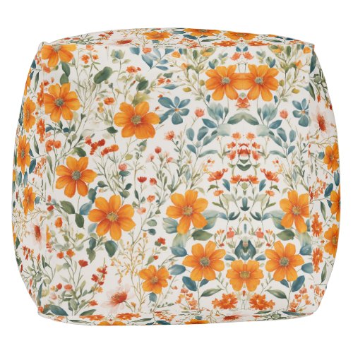 white background with small floral  in the corners pouf