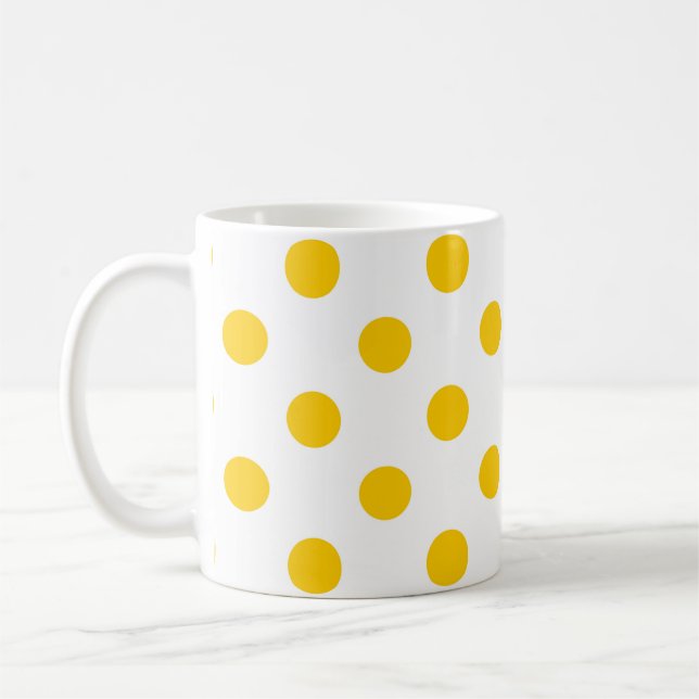 White Background Yellow Polka Dots Coffee Mug (Left)