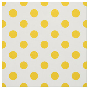 White Background Yellow Polka Dots Fabric