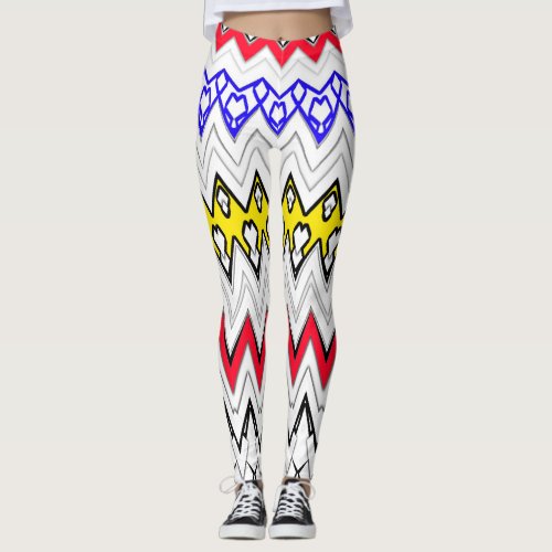 White background zigzag multi color Legging design