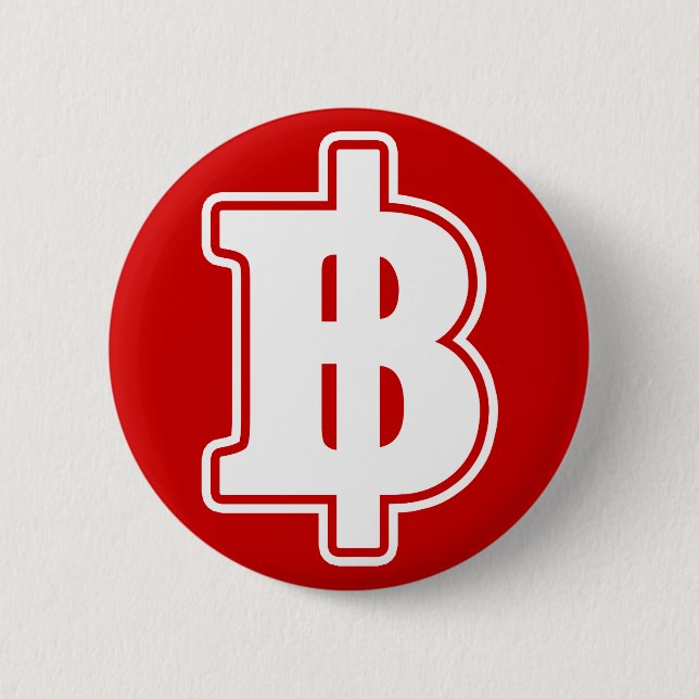 WHITE BAHT SIGN ฿ Thai Money Currency ฿ Button (Front)