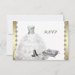 White Ball Gown High Heel Shoes White Quinceanera RSVP Card