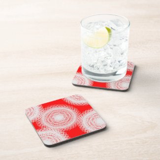 white ball in red abstract art coaster