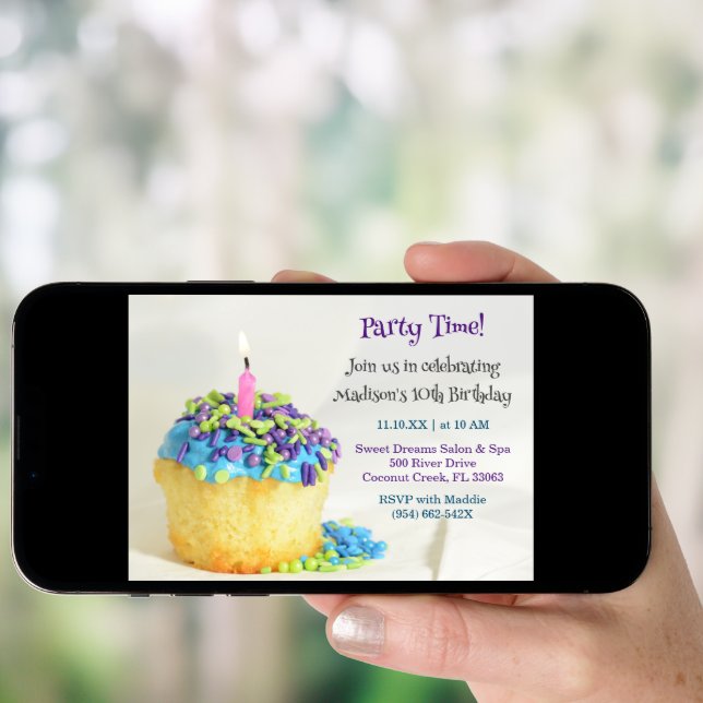 White  Balloon blue cupcake Birthday Invitation  (Front Digital)