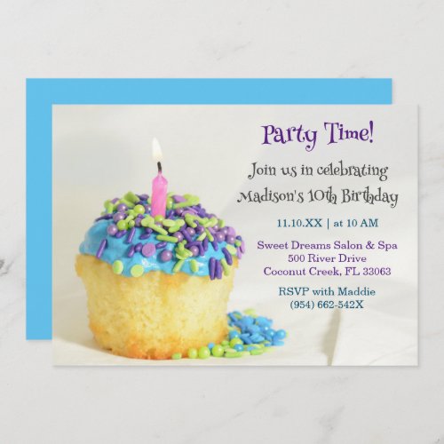 White  Balloon blue cupcake Birthday Invitation 