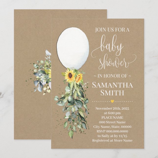White Balloon Eucalyptus greenery baby shower Invitation (Front/Back)