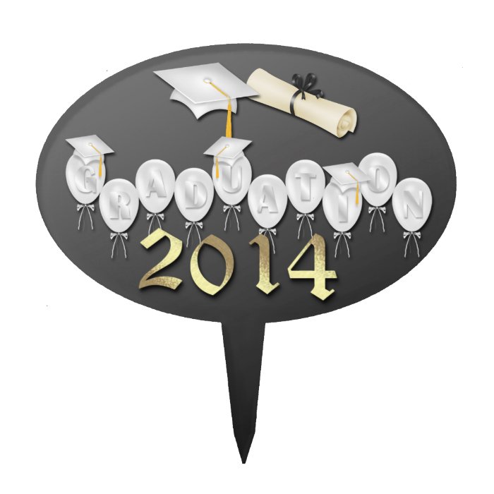 White Balloons Graduation Party Oval Cake Topper