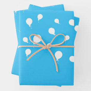 White Balloons on Pastel Blue Wrapping Paper Sheets