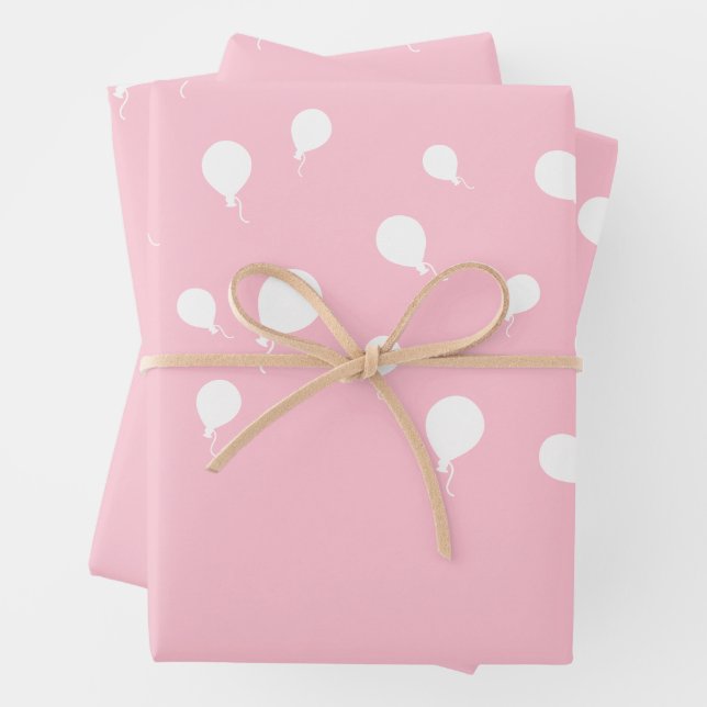 White Balloons on Pastel Pink Wrapping Paper Sheets (In situ)
