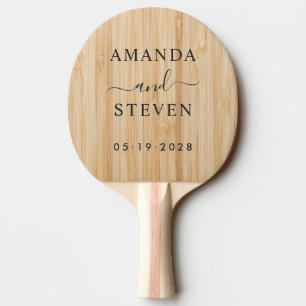 White Bamboo Couple Names with Wedding Date Ping Pong Paddle