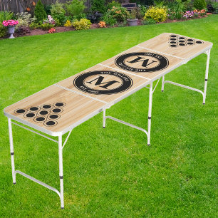 White Bamboo Family Monogram & Name Beer Pong Table