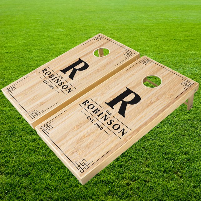 White Bamboo Family Name & Initial Cornhole Set (Creator Uploaded)