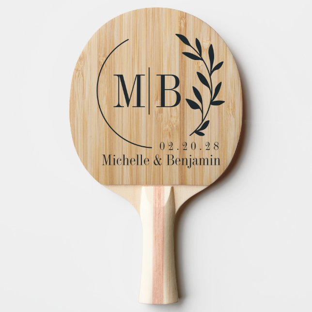 White Bamboo Leaf Wedding Monogram Ping Pong Paddle (Back)