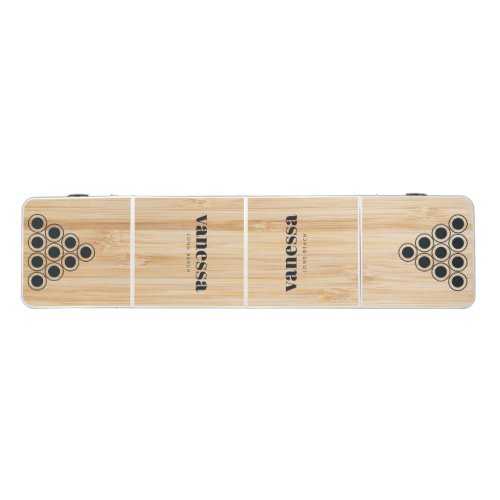 White Bamboo Minimal Modern Classic Name Beer Pong Table
