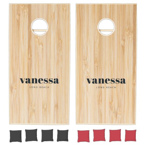 White Bamboo Minimal Modern Classic Name  Cornhole Set