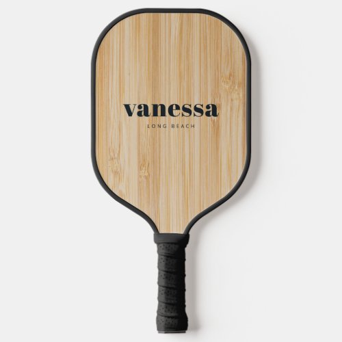 White Bamboo Minimal Modern Classic Name Pickleball Paddle