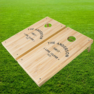 White Bamboo Vintage Seaside Family Name Cornhole Set