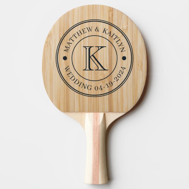White Bamboo Wedding Monogram Ping Pong Paddle (Back)